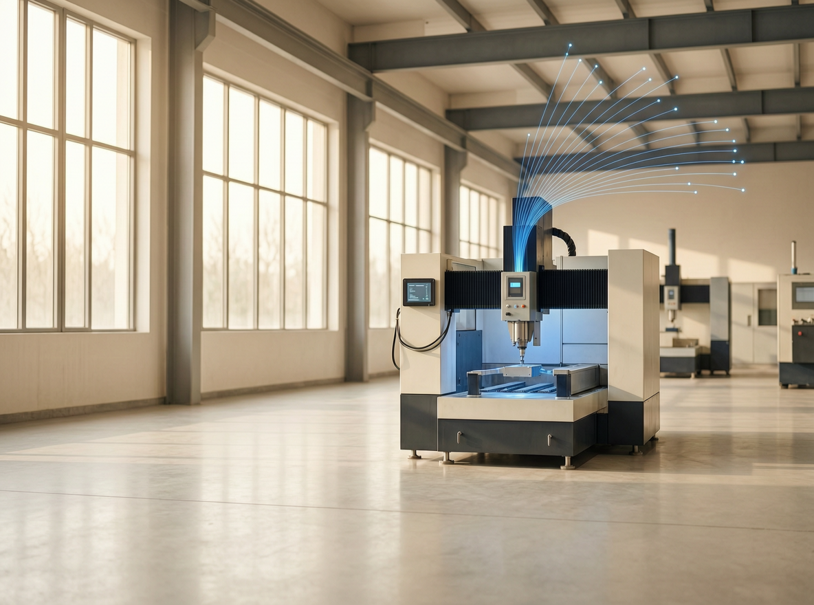CNC machine streaming live telemetry off the plant floor