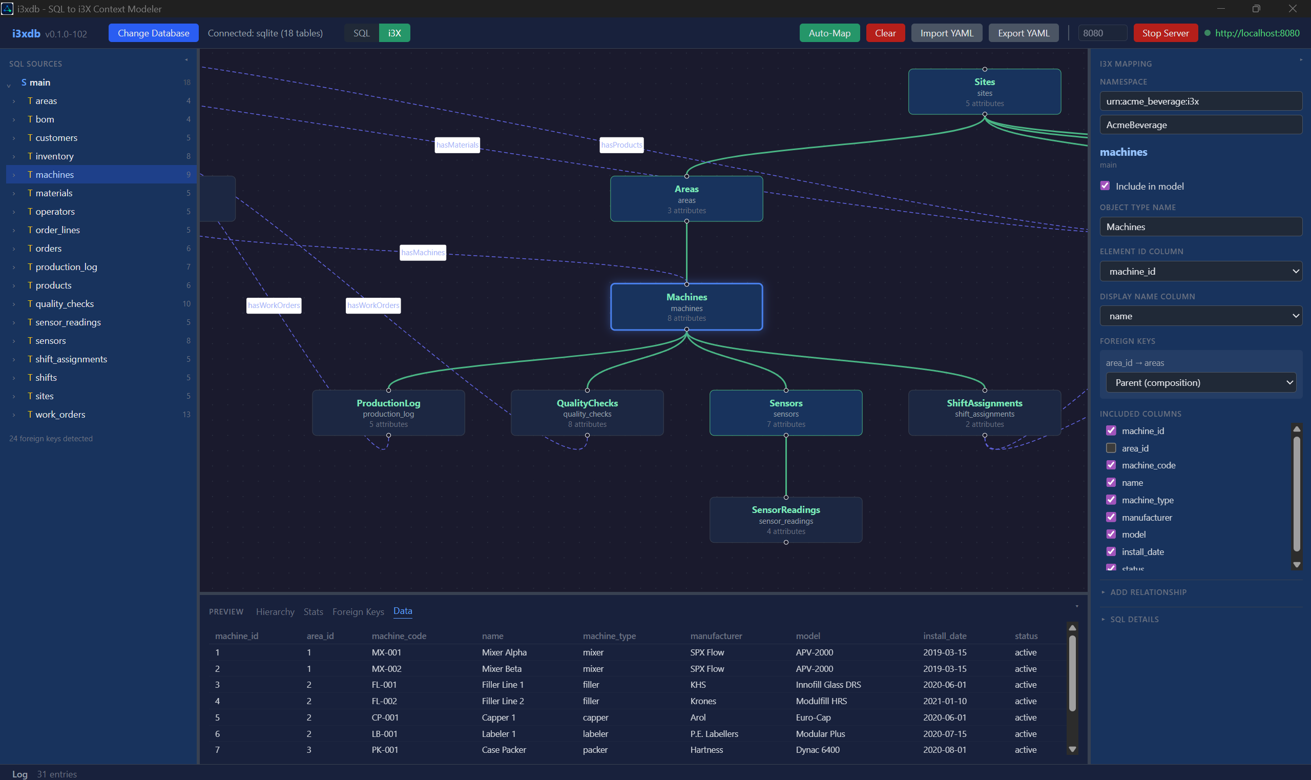 i3xdb database to API screenshot